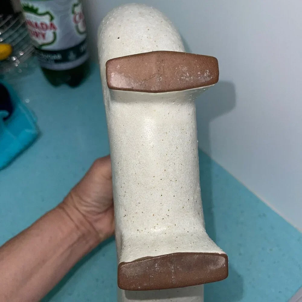Mid Century Modern Vase Vessel One Opening Cream Stoneware Speckled